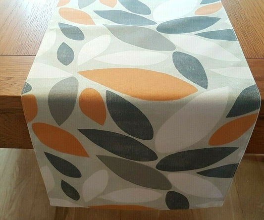 NEW 36" 48" 54" 64" Table Runner Pimlico Orange Mango Grey Leaves Design Handmade 100% Cotton - CushionCoverAndDecor