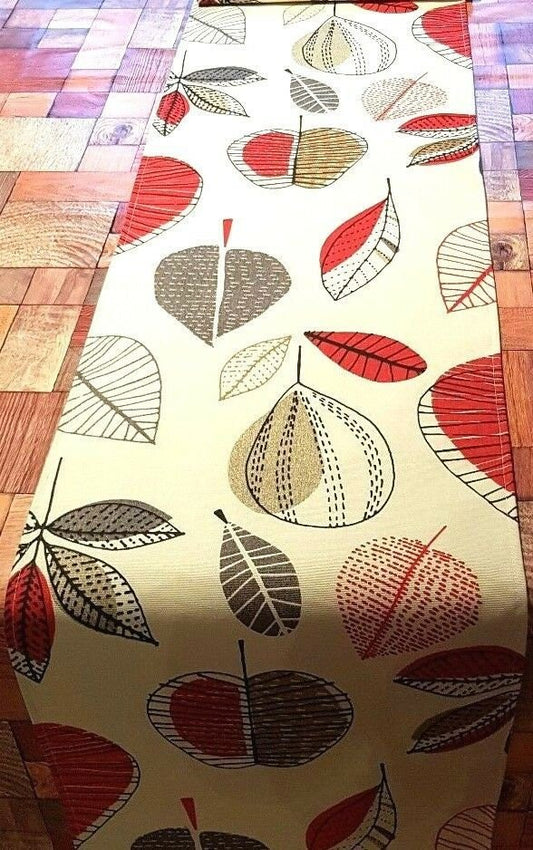 NEW 36" 48" 54" 64" Table Runner Red Beige Brown Grey Apple Leaf Print Handmade - CushionCoverAndDecor