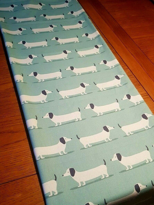 NEW Table Runner 48" 54" 64" Dachshund Sausage Dog Duck Egg Blue Design - CushionCoverAndDecor