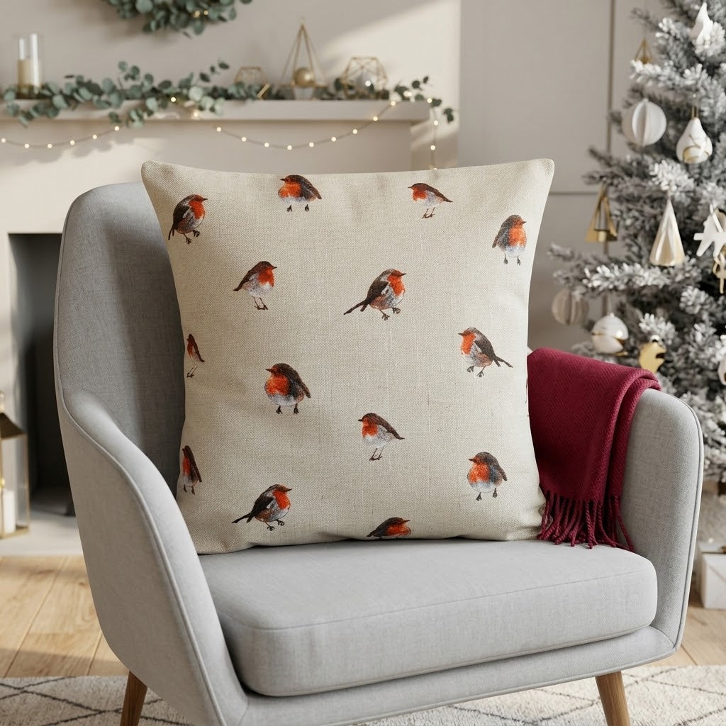 Festive Christmas Robin Cushion Cover
