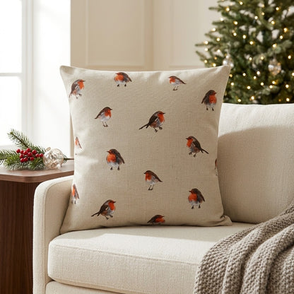 Festive Christmas Robin Cushion Cover