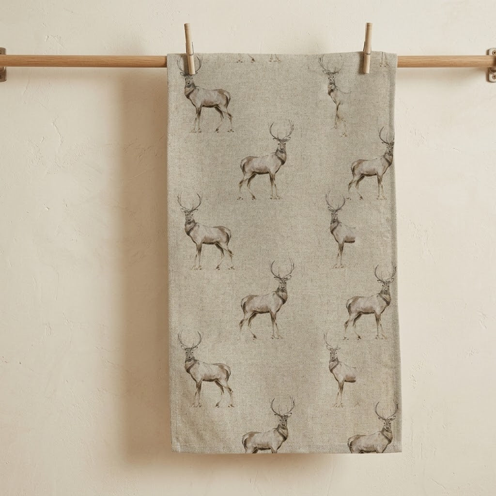 Weihnachts-Geschirrtücher, Küchentücher mit Hirschkopf- und Hirschmotiv, Wildtierdesign, Fryetts, 100 % Baumwolle, handgefertigt