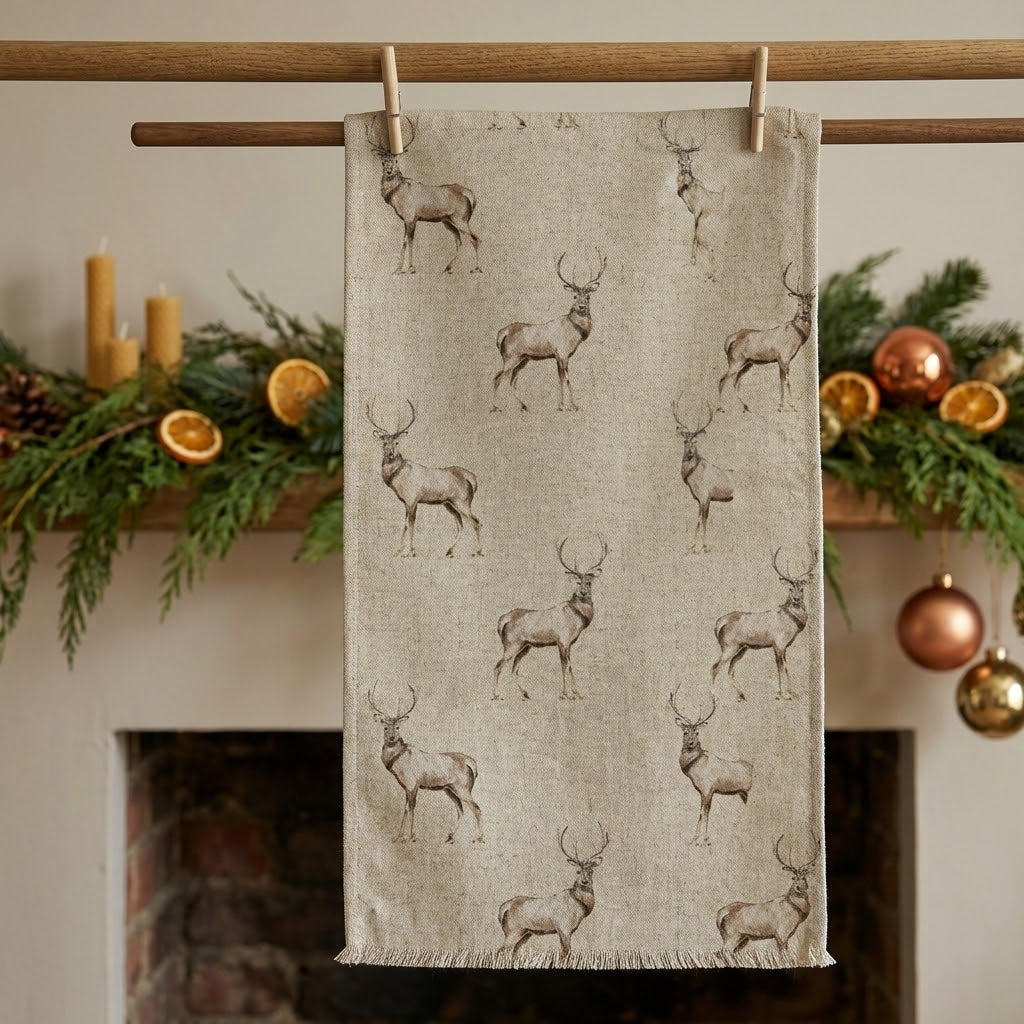 Weihnachts-Geschirrtücher, Küchentücher mit Hirschkopf- und Hirschmotiv, Wildtierdesign, Fryetts, 100 % Baumwolle, handgefertigt