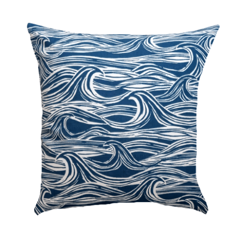 Ocean Waves Cushion Cover , Nautical Pillow Cover , Navy Indigo Blue Seaside Cushion Cover , Surf Navy Cushion 16" 17" 18" 20" 22" 24" 26" - CushionCoverAndDecor