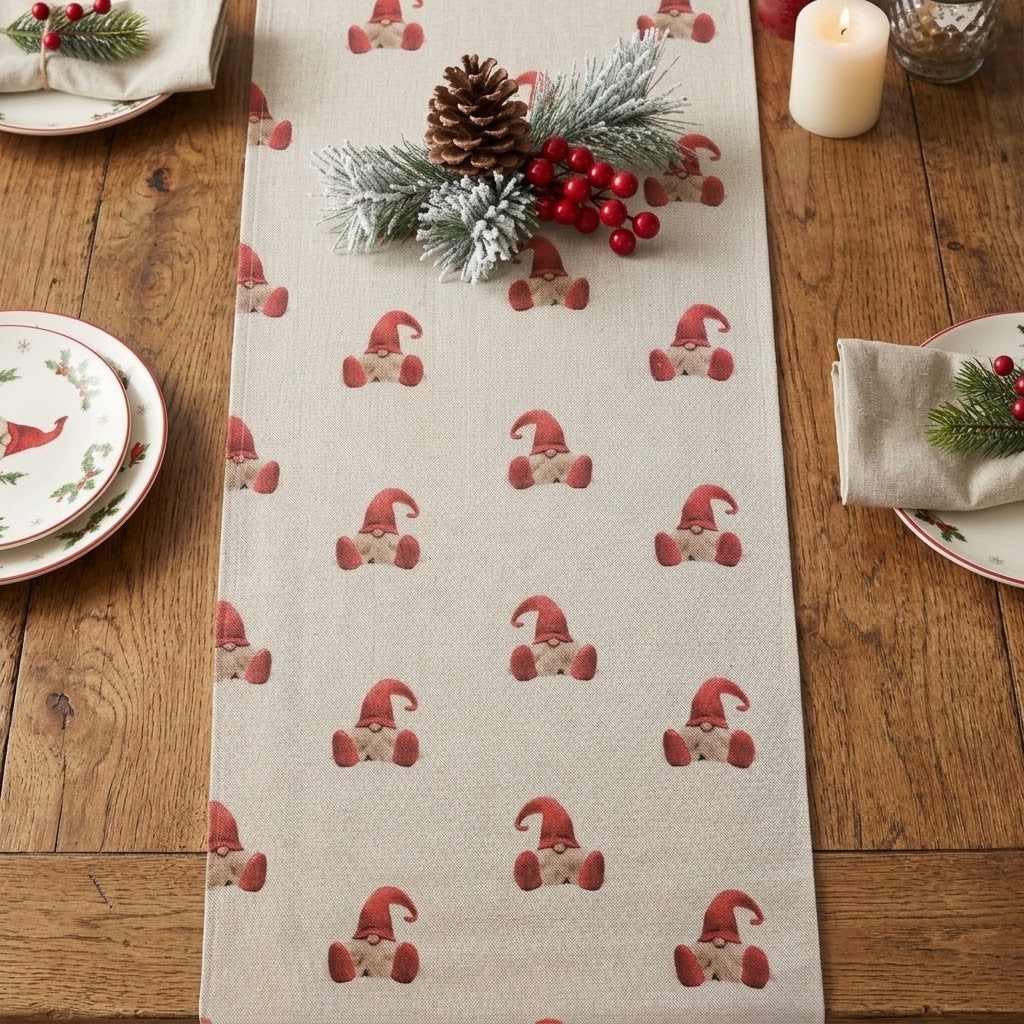Gnome Gonk Elf Red Christmas Table Runner Napkins