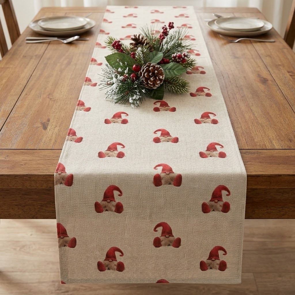 Gnome Gonk Elf Red Christmas Table Runner Napkins