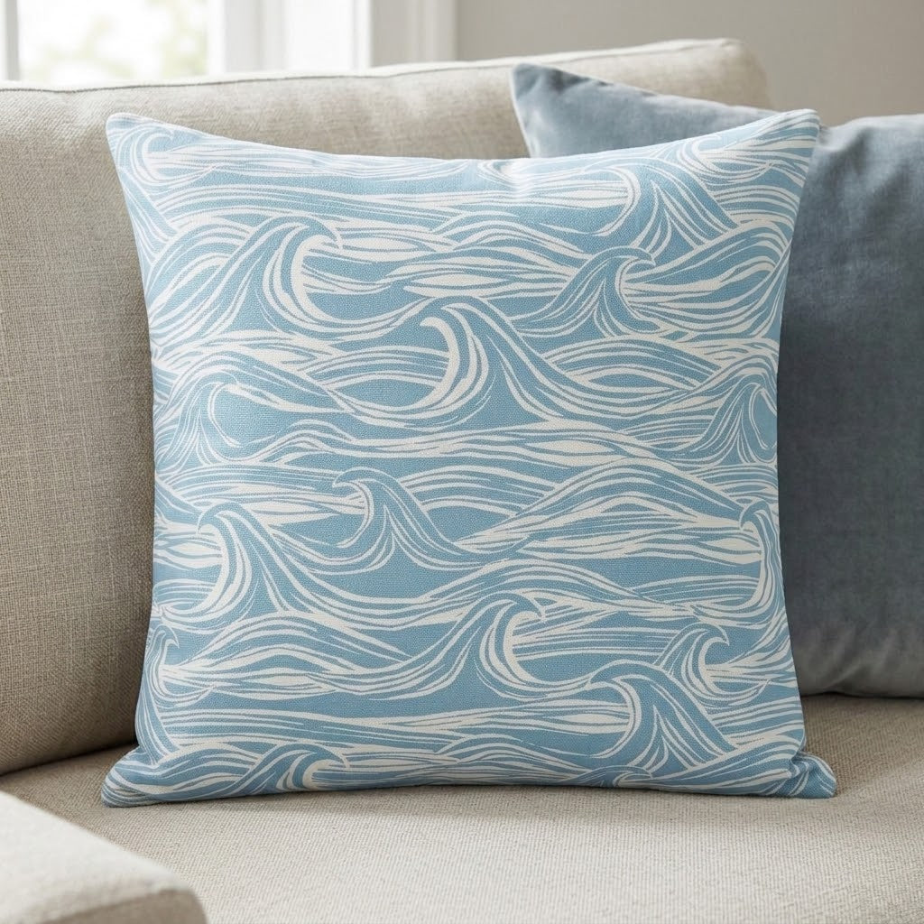 Ocean Waves Surf Aqua Blue Cushion Cover – Coastal Nautical Design