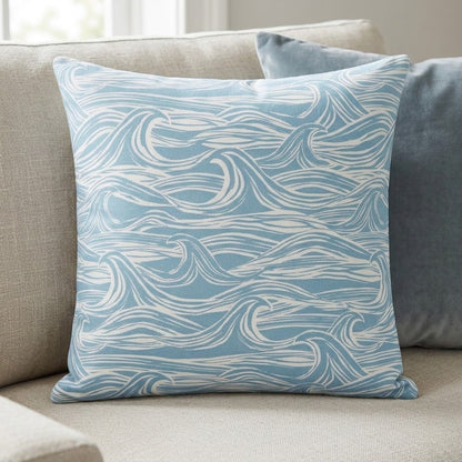 Ocean Waves Surf Aqua Blue Cushion Cover – Coastal Nautical Design