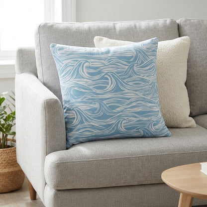 Ocean Waves Surf Aqua Blue Cushion Cover – Coastal Nautical Design