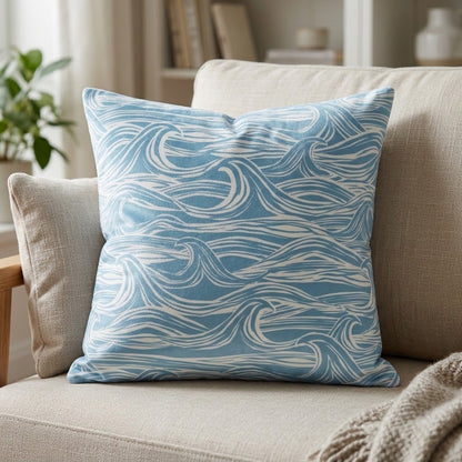 Ocean Waves Surf Aqua Blue Cushion Cover – Coastal Nautical Design