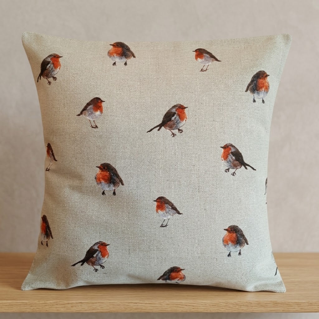 Festive Christmas Robin Cushion Cover
