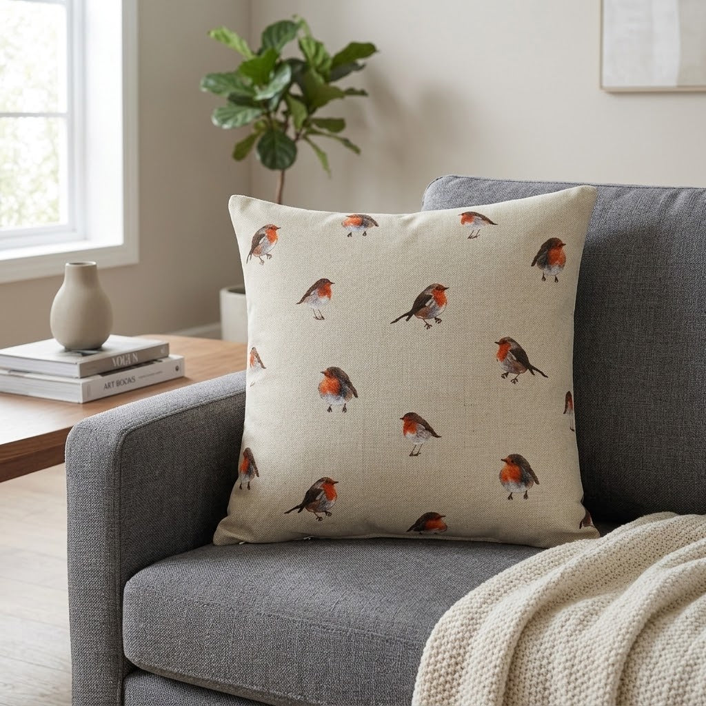 Festive Christmas Robin Cushion Cover