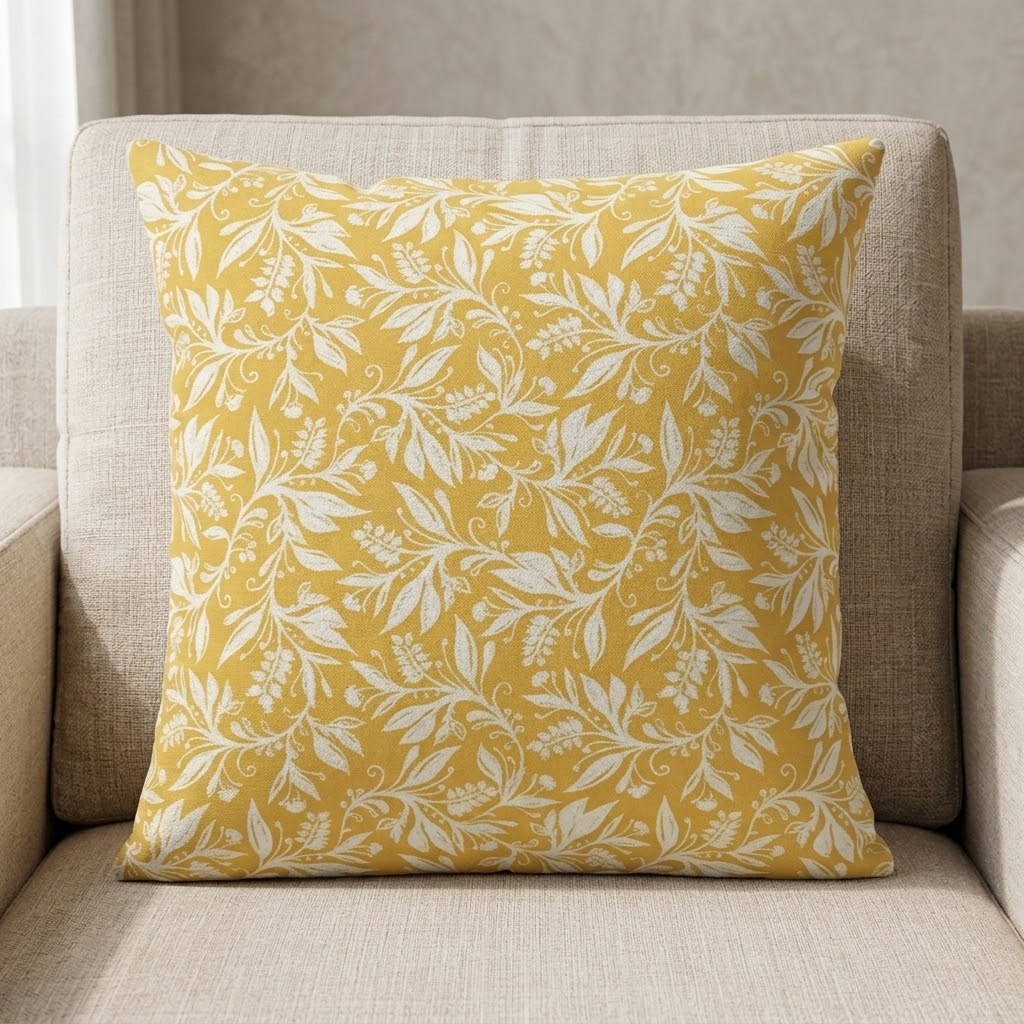 Berry Clusters Ochre Yellow Floral Cushion Cover