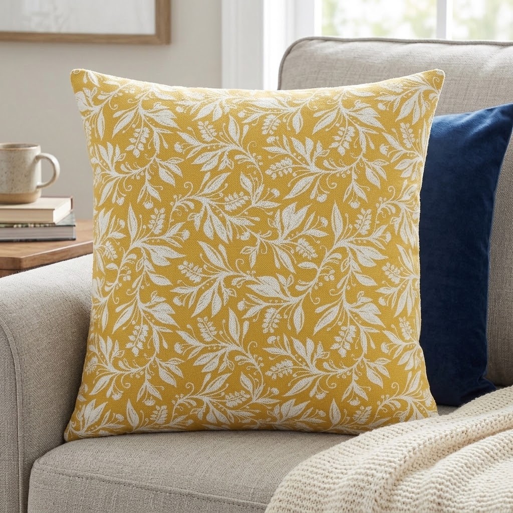 Berry Clusters Ochre Yellow Floral Cushion Cover