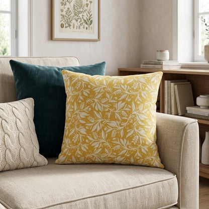 Berry Clusters Ochre Yellow Floral Cushion Cover