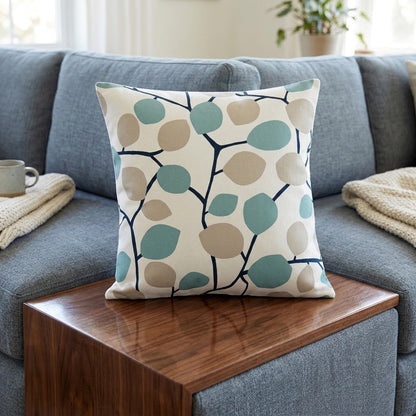 Clarke & Clarke Nissa Mineral Blue Beige Leaf Cushion Cover
