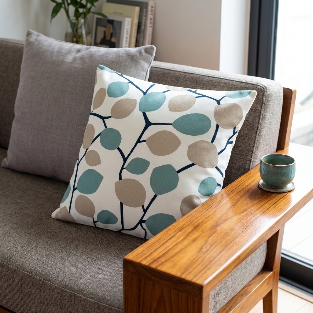 Clarke & Clarke Nissa Mineral Blue Beige Leaf Cushion Cover