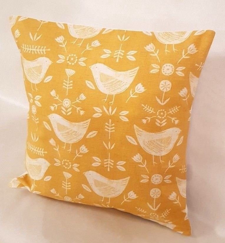 Pillow Cushion Cover Narvik Yellow Ochre Bird Design 10" 12" 14" 16" 17" 18" 20" 22" 24" 26" Fryetts Handmade 100% Cotton - CushionCoverAndDecor