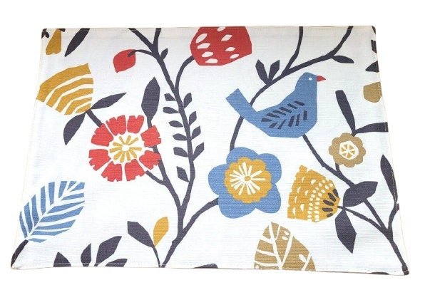 Placemats Set , Fabric Placemat Bird Floral Indigo Cranberry Design , Fabric Cloth 12"x17" 100% Cotton Handmade - CushionCoverAndDecor