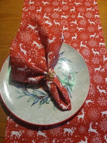 Pomegranate Trail Fabric Napkins Ochre Blue Red Green Design 100% Cotton Handmade - CushionCoverAndDecor