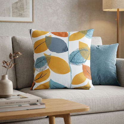 Autumn Leaf Cushion Cover  , Orange Tangerine Blue Leaves Cushion Cover , Throw Pillow , Scatter Cushions , Cushion Cover UK