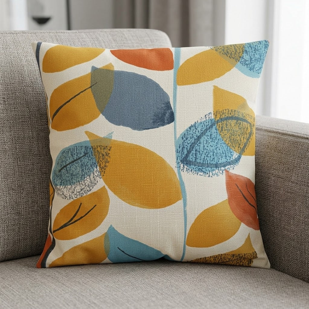 Autumn Leaf Cushion Cover  , Orange Tangerine Blue Leaves Cushion Cover , Throw Pillow , Scatter Cushions , Cushion Cover UK