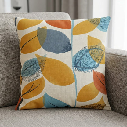 Autumn Leaf Cushion Cover  , Orange Tangerine Blue Leaves Cushion Cover , Throw Pillow , Scatter Cushions , Cushion Cover UK