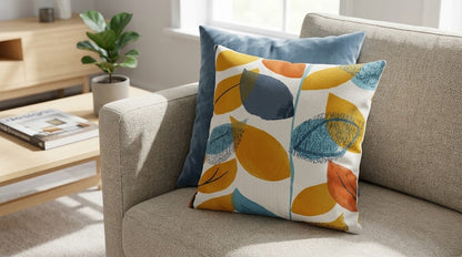 Autumn Leaf Cushion Cover  , Orange Tangerine Blue Leaves Cushion Cover , Throw Pillow , Scatter Cushions , Cushion Cover UK