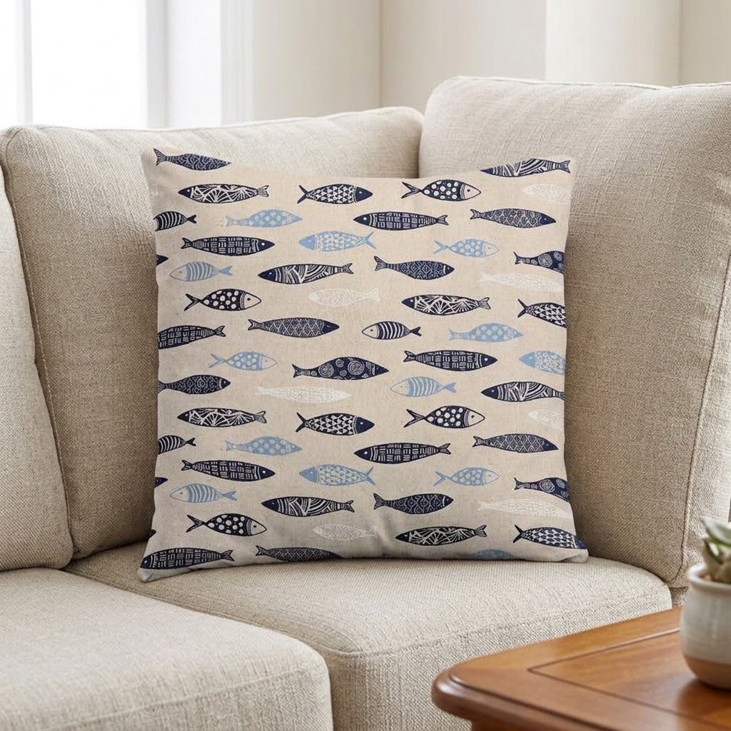 Abstract Fish Cushion Cover , Sardine Cushion Cover , Scandi Fish Cushion Cover , Throw Pillow , Scatter Cushions , Cushion Cover UK