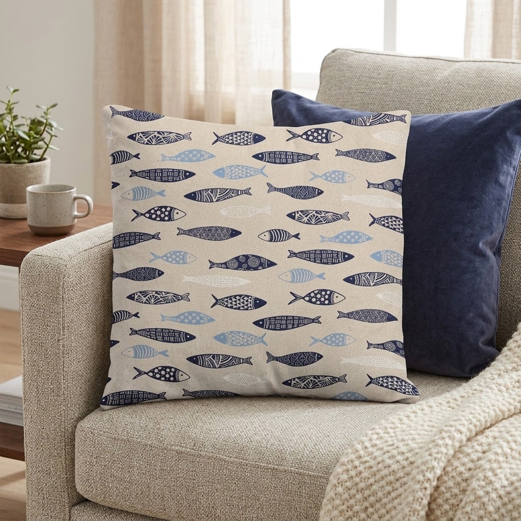 Abstract Fish Cushion Cover , Sardine Cushion Cover , Scandi Fish Cushion Cover , Throw Pillow , Scatter Cushions , Cushion Cover UK
