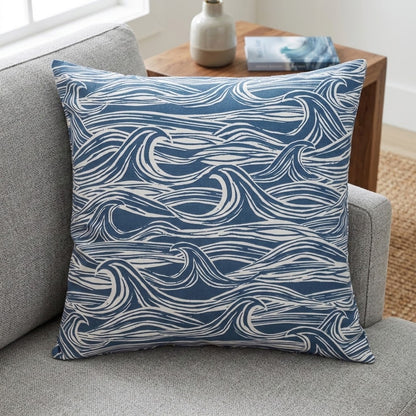 Ocean Waves Surf Navy Blue Cushion Cover – Coastal Nautical Design