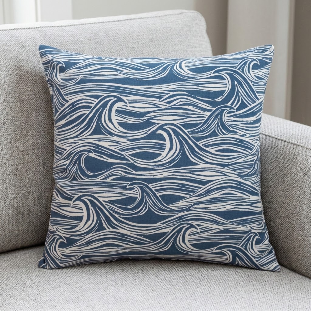 Ocean Waves Surf Navy Blue Cushion Cover – Coastal Nautical Design