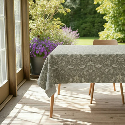 William Morris Strawberry Thief Natural Coated Tablecloth - Water Resistant Outdoor Indoor
