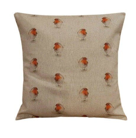 Robin Cushion Cover , Natural Beige Pillow cover , Pillow Sham , Christmas Robin Cushion Cover 10" 12" 14" 16" 17" 18" 20" 22" 24" 26" - CushionCoverAndDecor