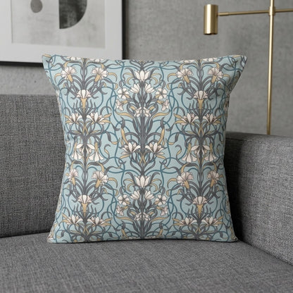 Arts & Crafts Style Floral Duck Egg Blue Cushion Cover