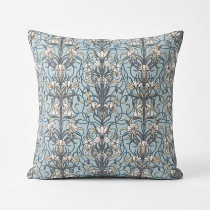 Arts & Crafts Style Floral Duck Egg Blue Cushion Cover
