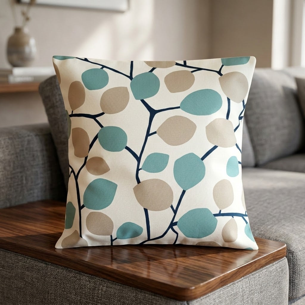 Clarke & Clarke Nissa Mineral Blue Beige Leaf Cushion Cover