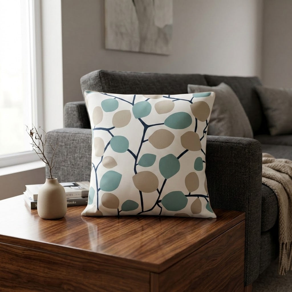 Clarke & Clarke Nissa Mineral Blue Beige Leaf Cushion Cover