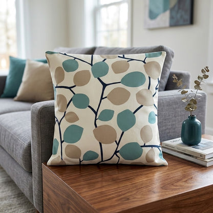 Clarke & Clarke Nissa Mineral Blue Beige Leaf Cushion Cover