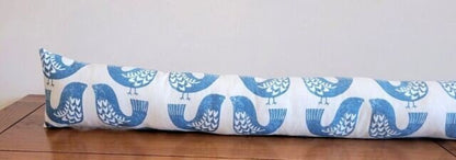 Scandi Birds Draught Excluder , Robin Floral Door Draught Excluder , Long Draft Excluder , Window Draft Wind Stopper , - CushionCoverAndDecor