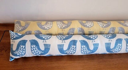 Scandi Birds Draught Excluder , Robin Floral Door Draught Excluder , Long Draft Excluder , Window Draft Wind Stopper , - CushionCoverAndDecor