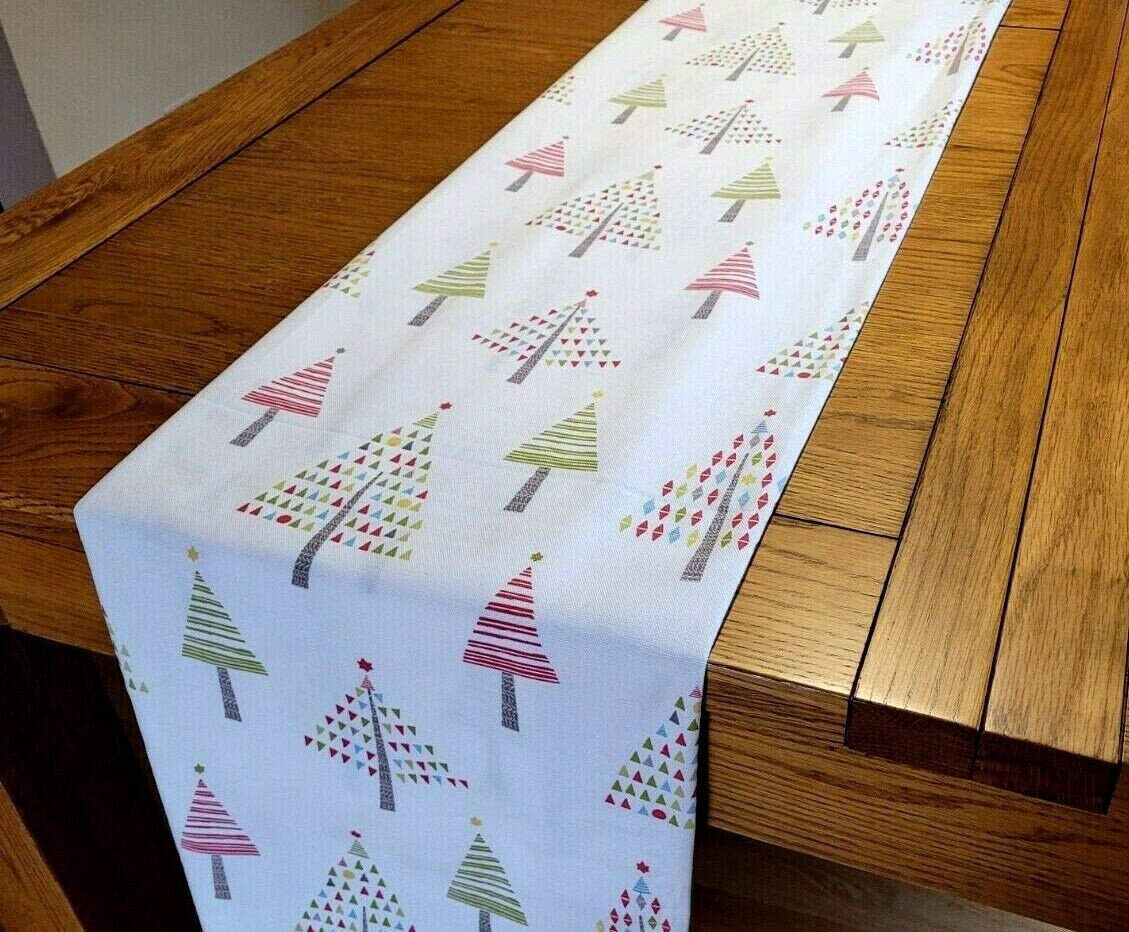 Scandi Christmas Trees Table Runner , Christmas Napkins 36" 48" 54" 60" 64" 72" 84" 96" 104" Handmade John Lewis Fabric - CushionCoverAndDecor