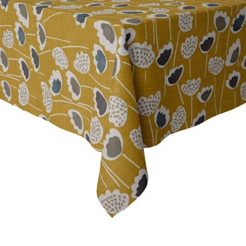 Scandinavian Tablecloth , Funky Tulip Ochre Tablecloth , Floral Tablecloth , Round, Square, Rectangle Tablecloth , Tablecloth UK - CushionCoverAndDecor