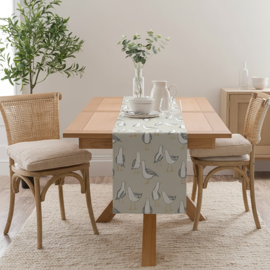 Tischläufer, Servietten mit springenden Hasen, Naturbeige-Design, Ostertischläufer, Größen: 91 cm, 122 cm, 137 cm, 152 cm, 163 cm, 183 cm, 213 cm, 244 cm, 264 cm, Handgefertigt aus 100 % Baumwolle