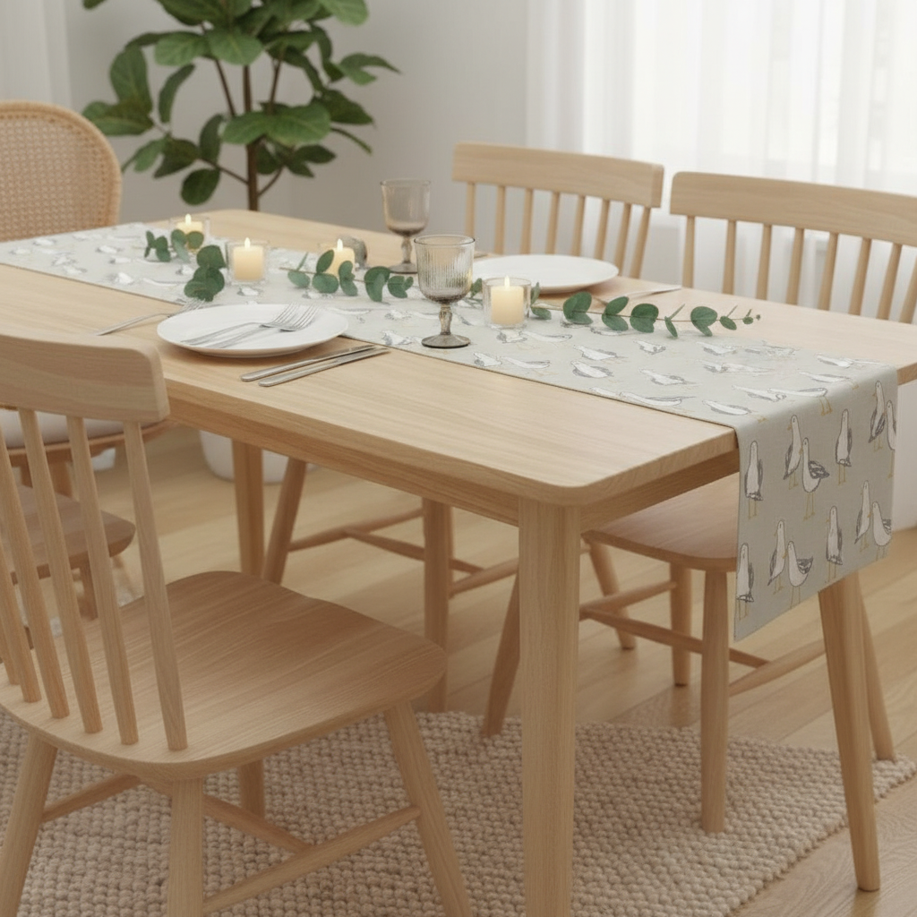 Tischläufer, Servietten mit springenden Hasen, Naturbeige-Design, Ostertischläufer, Größen: 91 cm, 122 cm, 137 cm, 152 cm, 163 cm, 183 cm, 213 cm, 244 cm, 264 cm, Handgefertigt aus 100 % Baumwolle