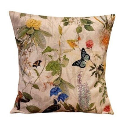 Secret Garden Cushion Cover , Floral Butterfly Linen Look Pillow Cover 10" 12" 14" 16" 17" 18" 20" 22" 24" 26" - CushionCoverAndDecor