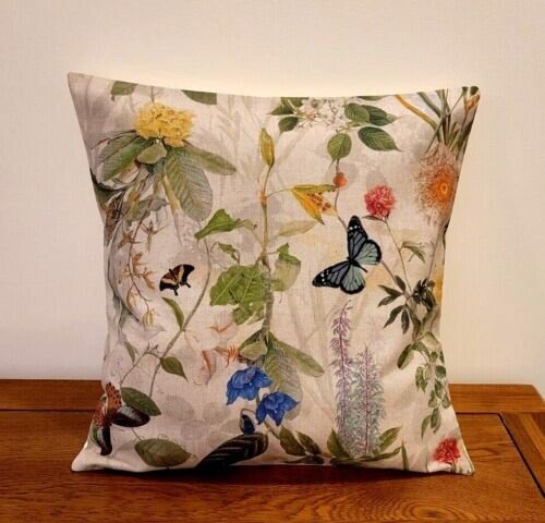 Secret Garden Cushion Cover , Floral Butterfly Linen Look Pillow Cover 10" 12" 14" 16" 17" 18" 20" 22" 24" 26" - CushionCoverAndDecor