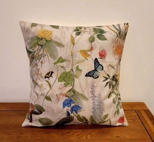 Secret Garden Cushion Cover , Floral Butterfly Linen Look Pillow Cover 10" 12" 14" 16" 17" 18" 20" 22" 24" 26" - CushionCoverAndDecor