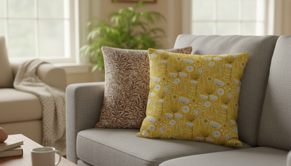 Scandi Floral Bergen Ochre Yellow Cushion Cover