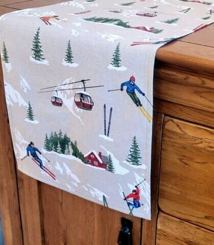 Skiing Landscape Table Runner , Christmas Table Runner , , Ski Table Runner 36" 48" 54" 60" 64" 72" 84" 96" 104" - CushionCoverAndDecor